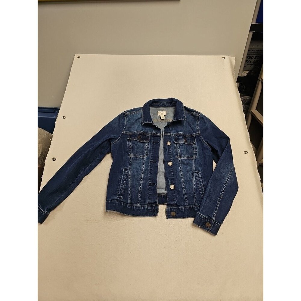 St Johns Bay Womens Dark Wash Denim Trucker Jacket Blue Size Small Stretch
